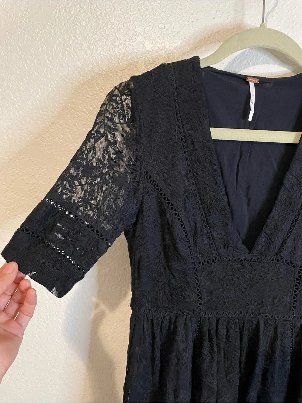 Free People Mountain Laurel Lace Midi Dress in black.